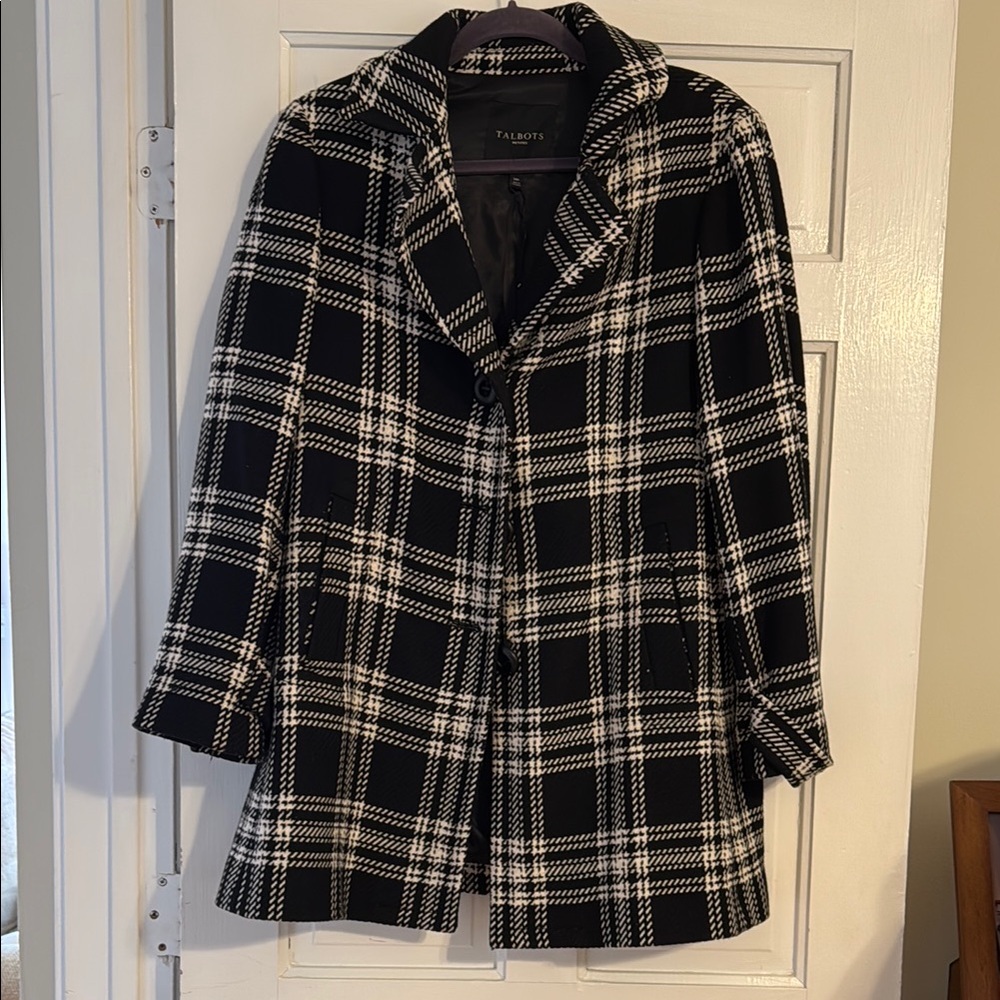 Talbots Black and White Plaid Coat